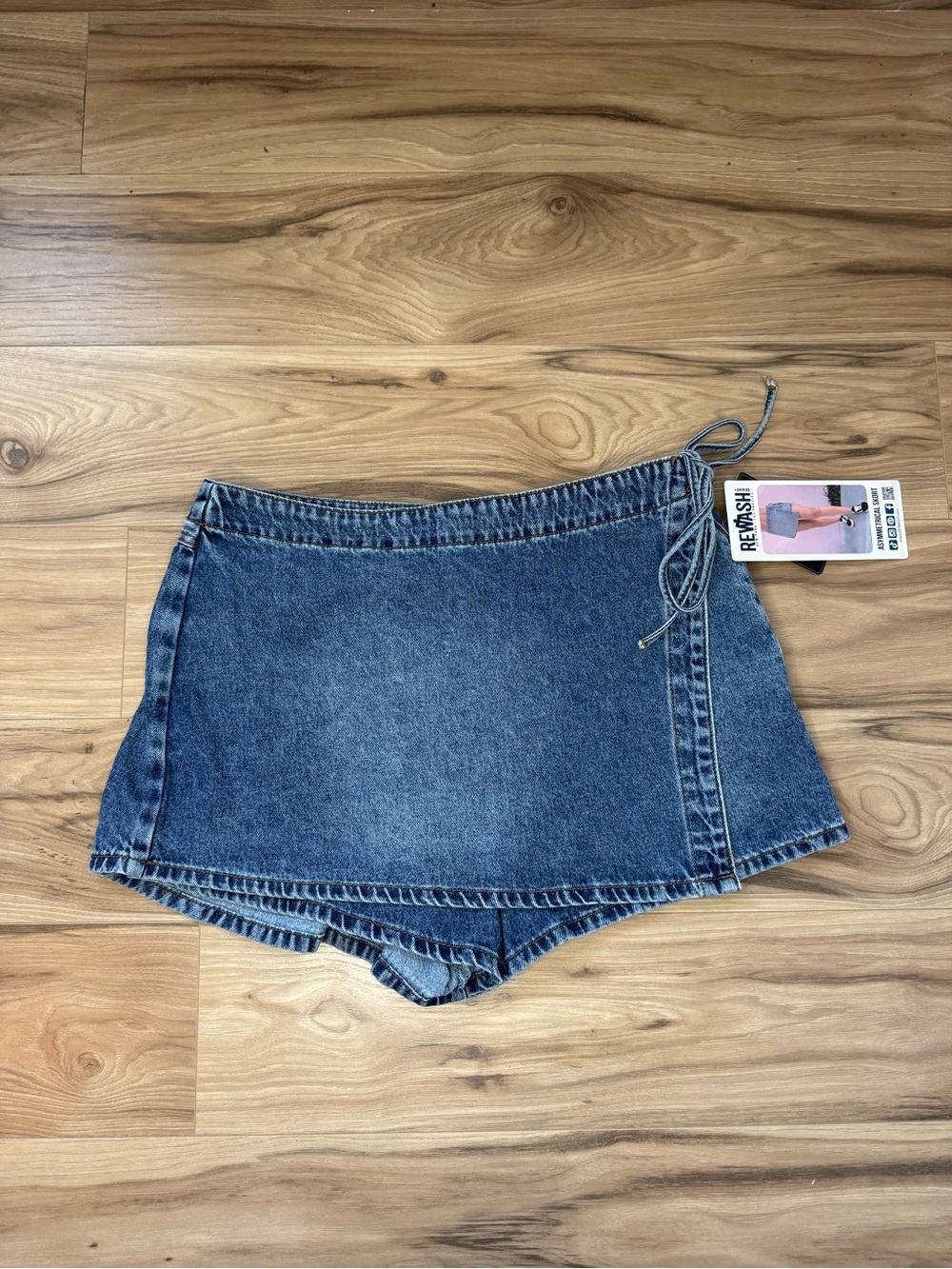 Rewash Denim Wrap Skort in Faded Blue with Side Tie